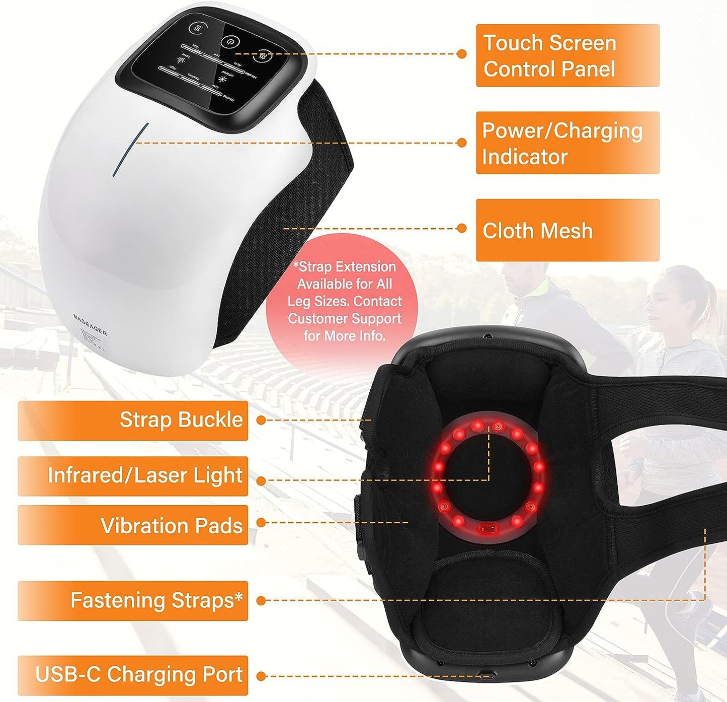 Cordless knee massager, powerful battery-operated infrared deep heat for knee joint pain relief, laser and vibration therapy for arthritis, swelling, stiffness, ligament and muscle injuries