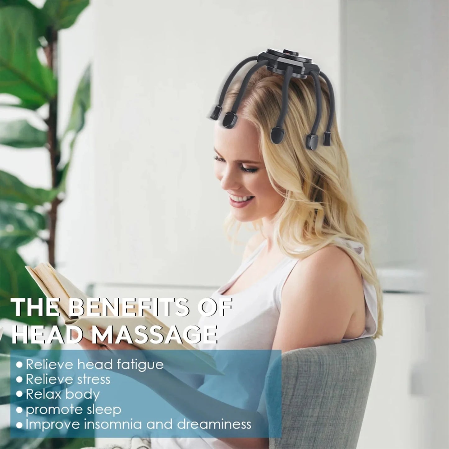 Elektrisches Kopfmassagegerät, Oktopus-Kopfhautmassage, Vibration, Kopfkratzer, Therapie zur Entspannung, Stressabbau, Verbesserung des Haarwachstums im Schlaf.